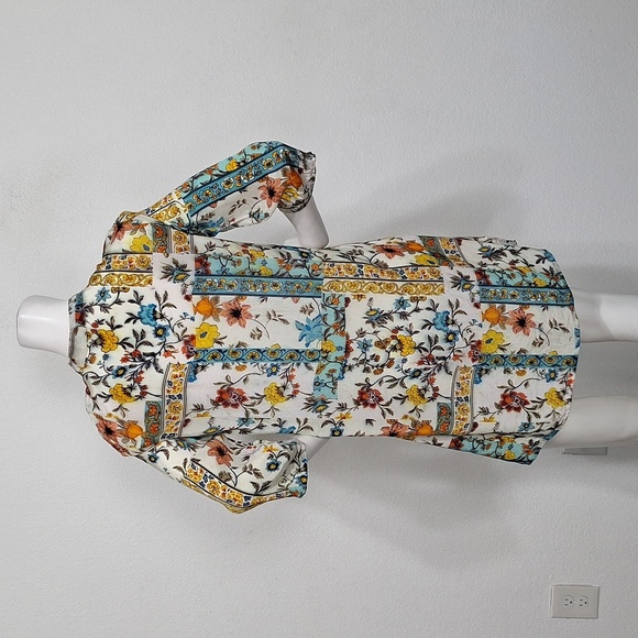 Shana Multicolor Boho Preppy Silk 3/4 Sleeve Floral Imaginarium Dress Size M - Picture 6 of 12